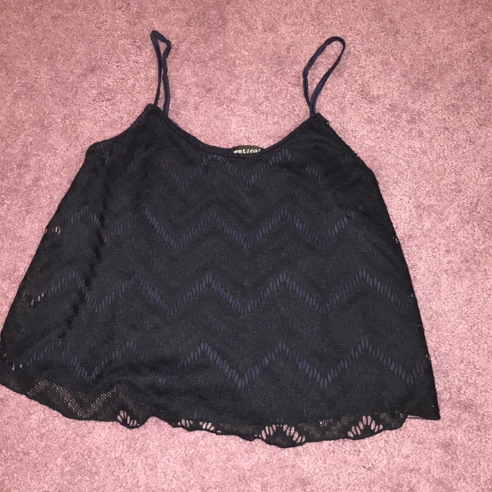 Navy Lace Crop Tank